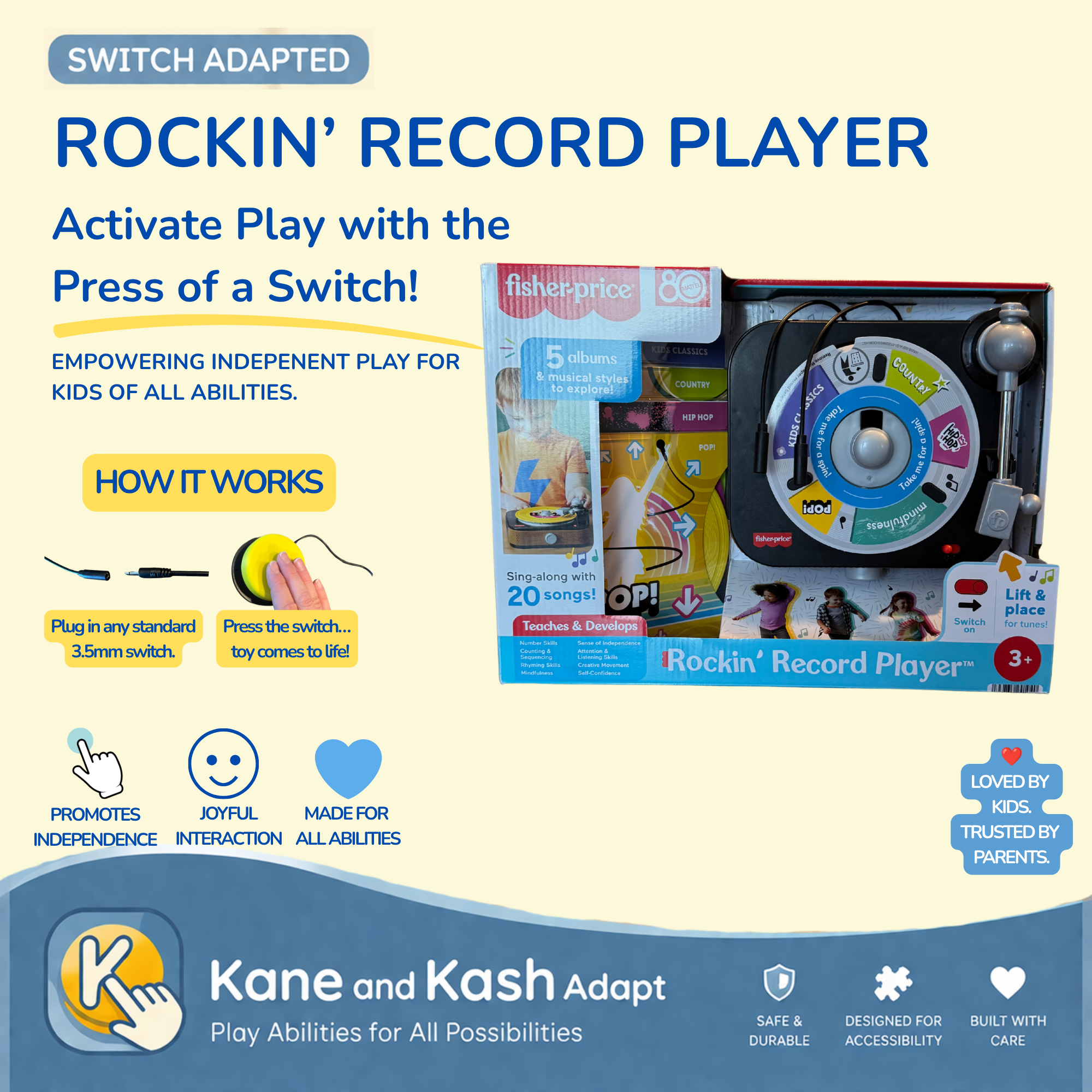 Switch Adapted Rockin’ Record Player- New