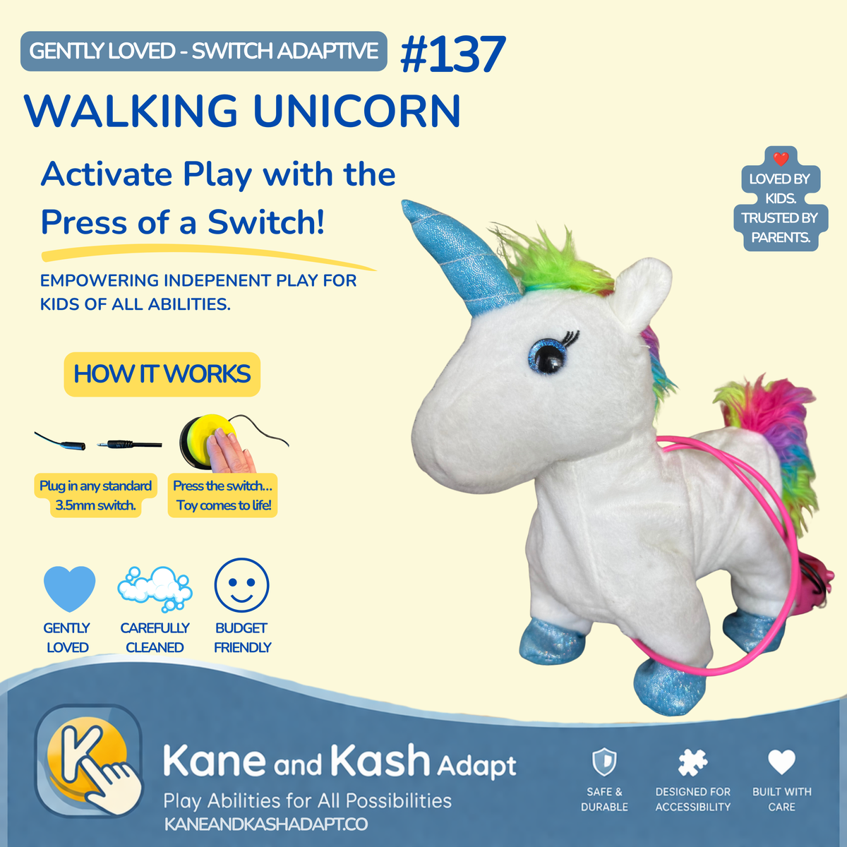 Switch Adapted Walking Unicorn #137- Gently Loved