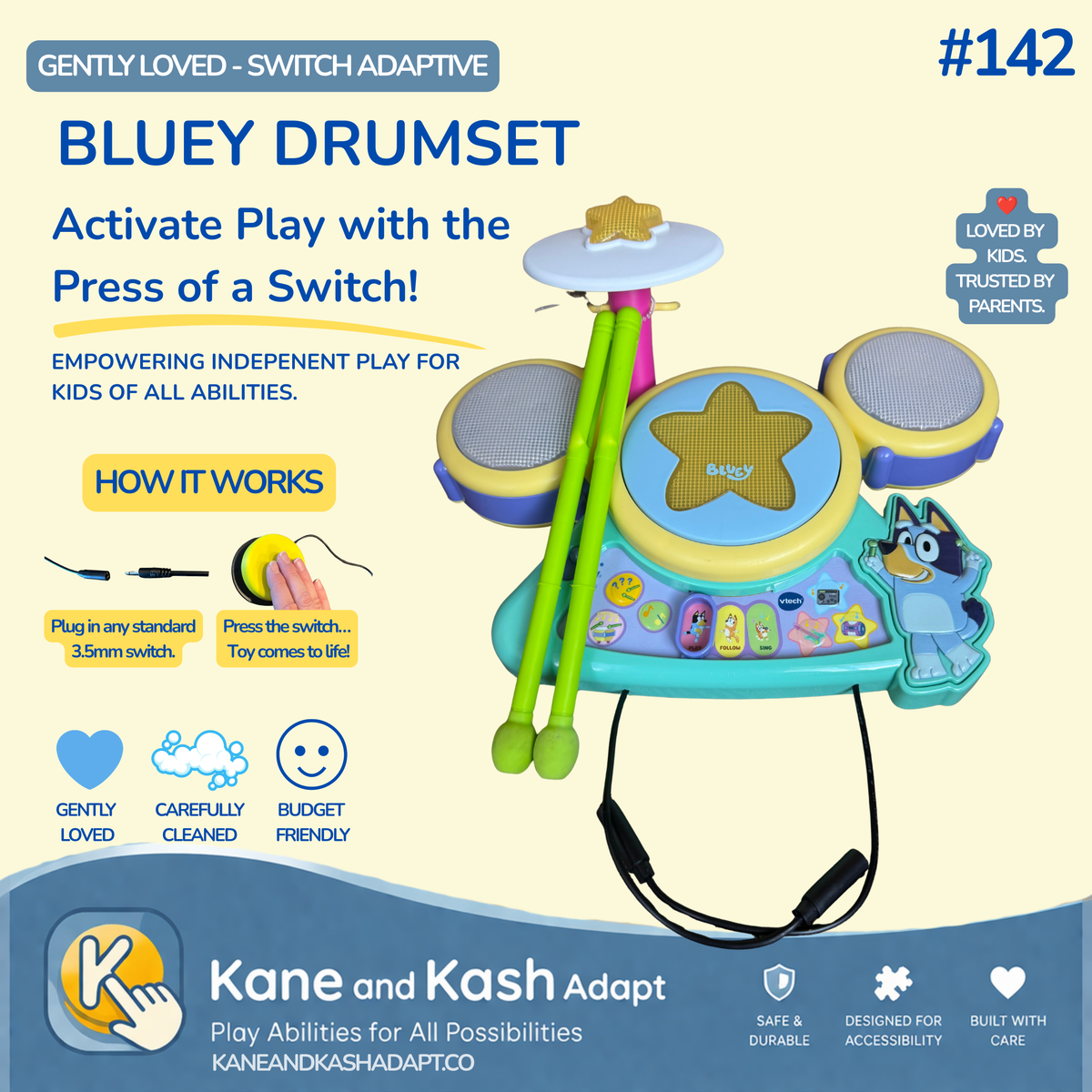 Switch Adapted Bluey Hooray Drum Set #142- Gently Loved