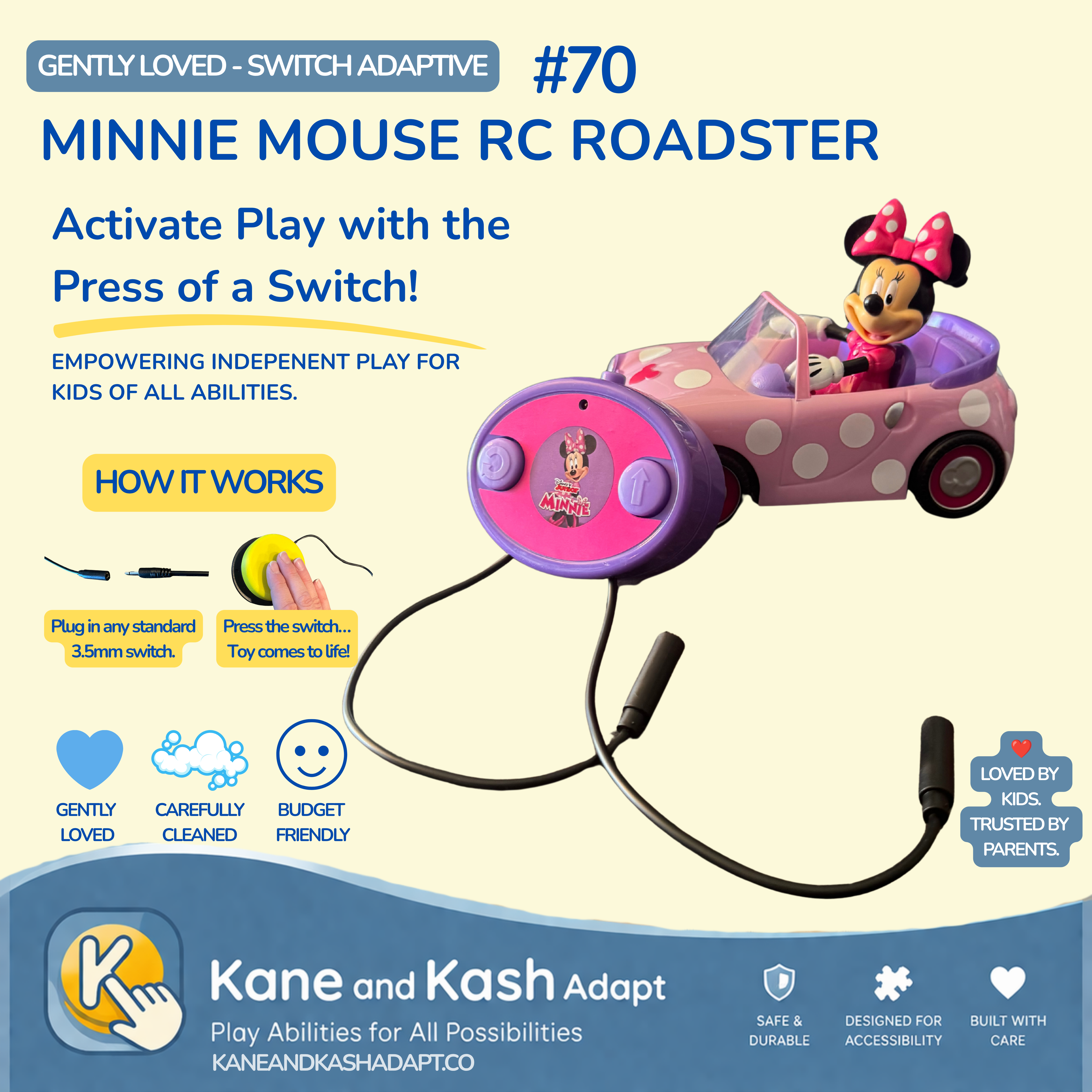 Switch Adapted Minnie Mouse RC Roadster #70- Gently Loved
