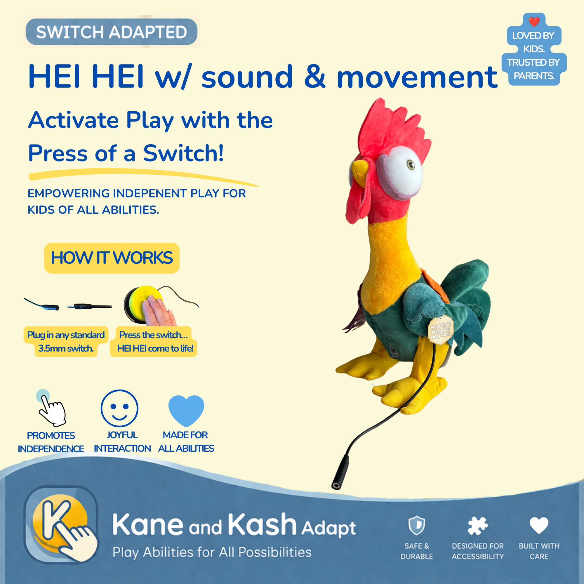 Switch Adapted Hei Hei with Sound & Movement- New