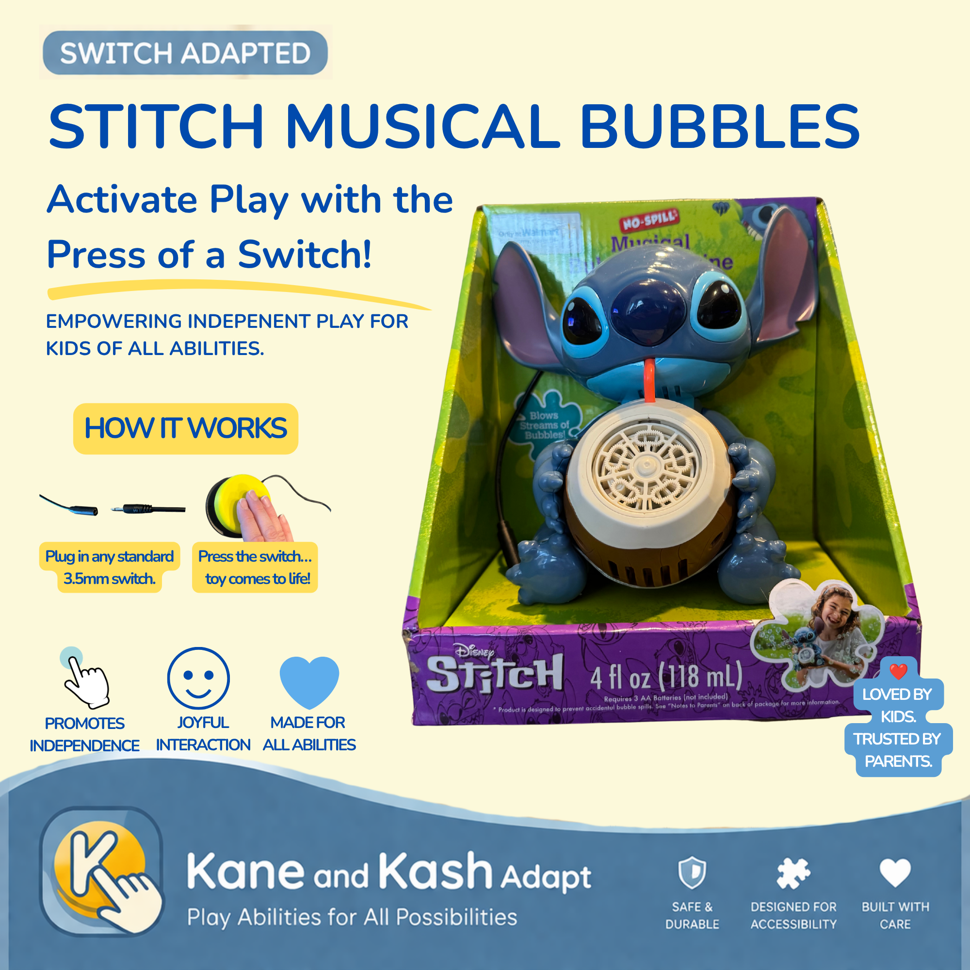 Switch Adapted Stitch Musical Bubble Machine- New